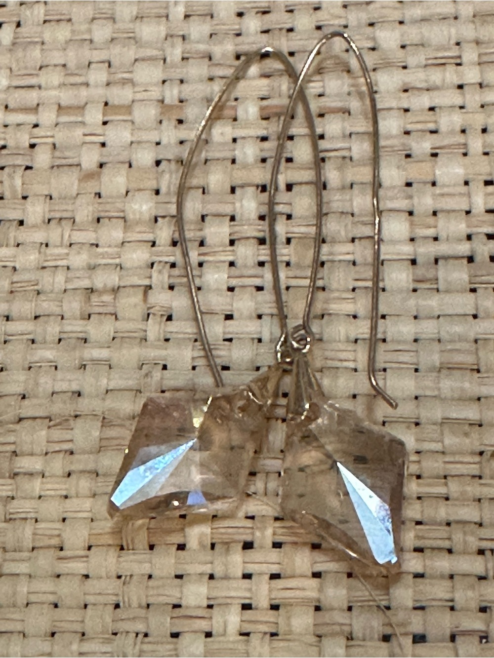 Clear Faceted Prism Drop Earrings with Silver Hooks